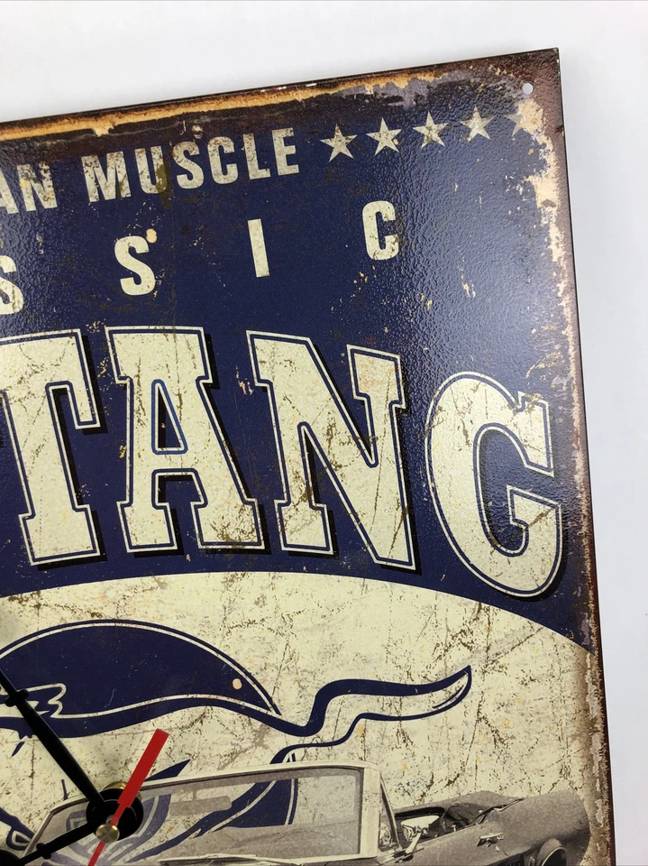 Ford Mustang Tin Sign Metal Clock Rustic Garage Muscle Car 1 of a Kind Folk Art - Image 3 of 4