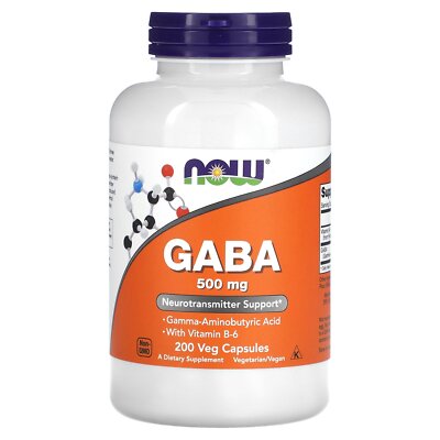 Now Foods GABA 500 mg 200 Capsules GMP Quality Assured, Kosher, Vegan,