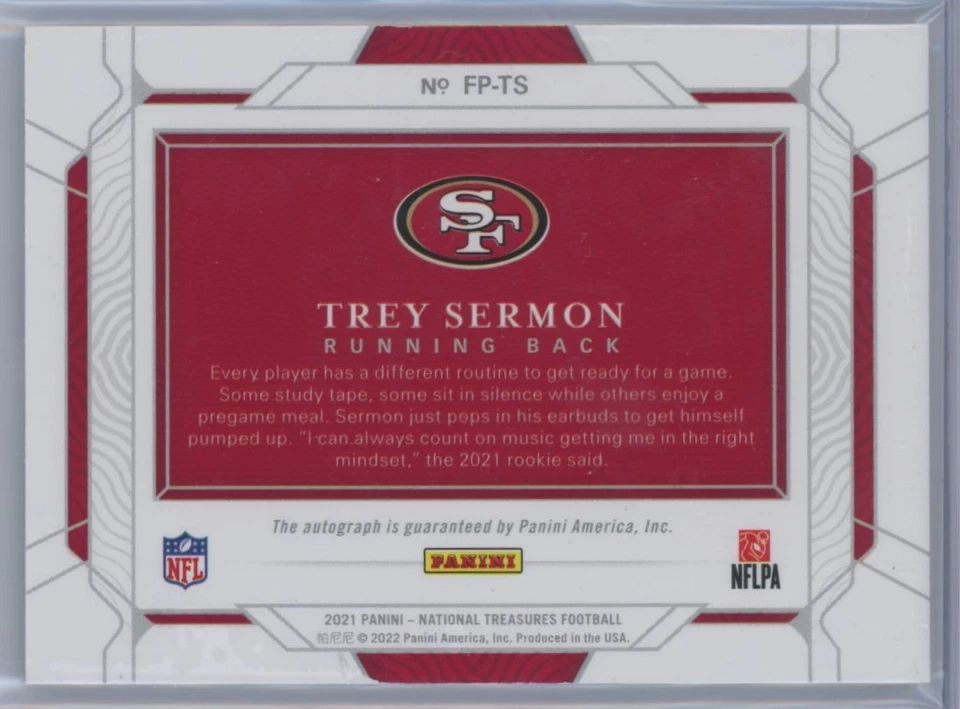 2021 PANINI NATIONAL TREASURES TREY SERMON Rookie Auto /25 #FP-TS FIELD PASS - Image 2 of 2