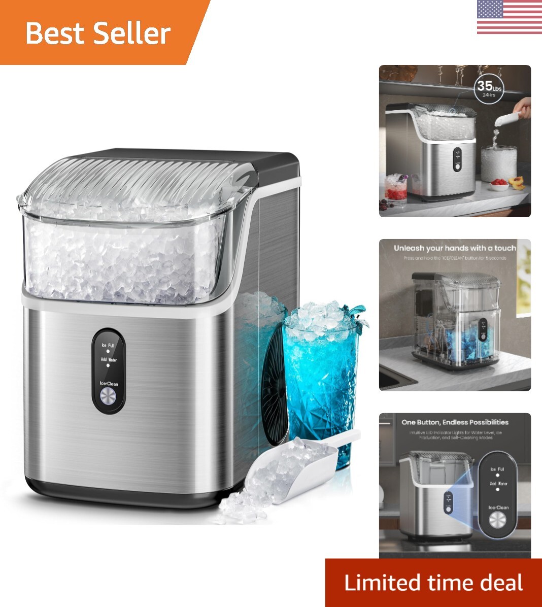 Nugget Ice Makers Countertop,Pebble Ice Maker Machine with Chewable Ice, 35lb...