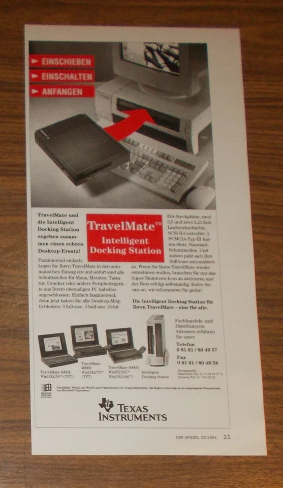 Seltene Werbung TEXAS INSTRUMENTS TRAVELMATE Intelligent Docking Station PC 1994 - Bild 1 von 1