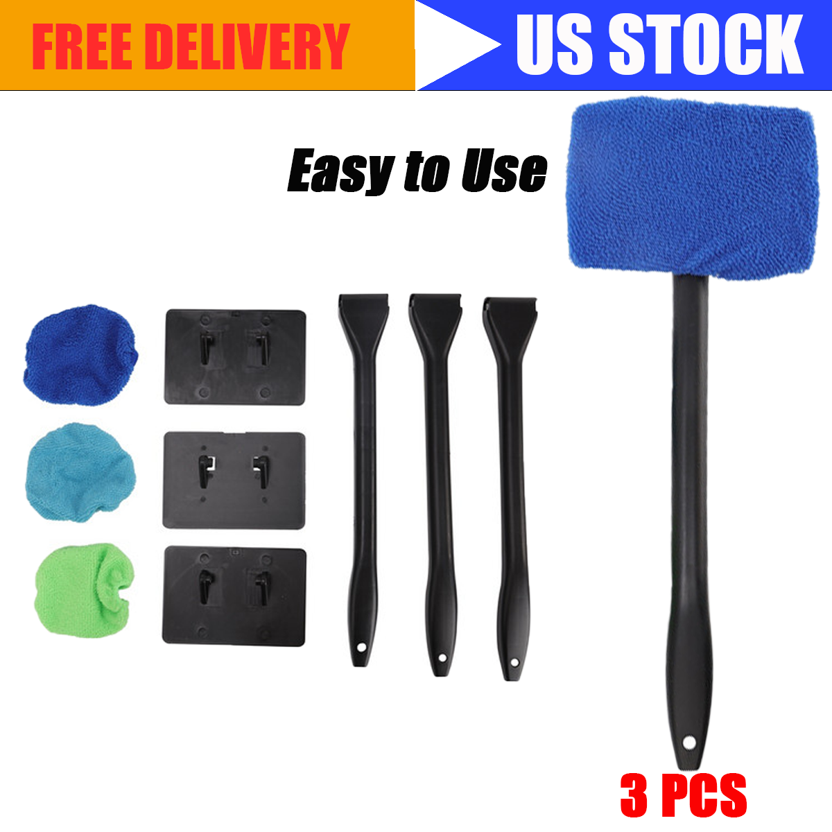3 Pcs Window Windshield Cleaning Tool Microfiber Car Wiper Cleaner Glass Brush