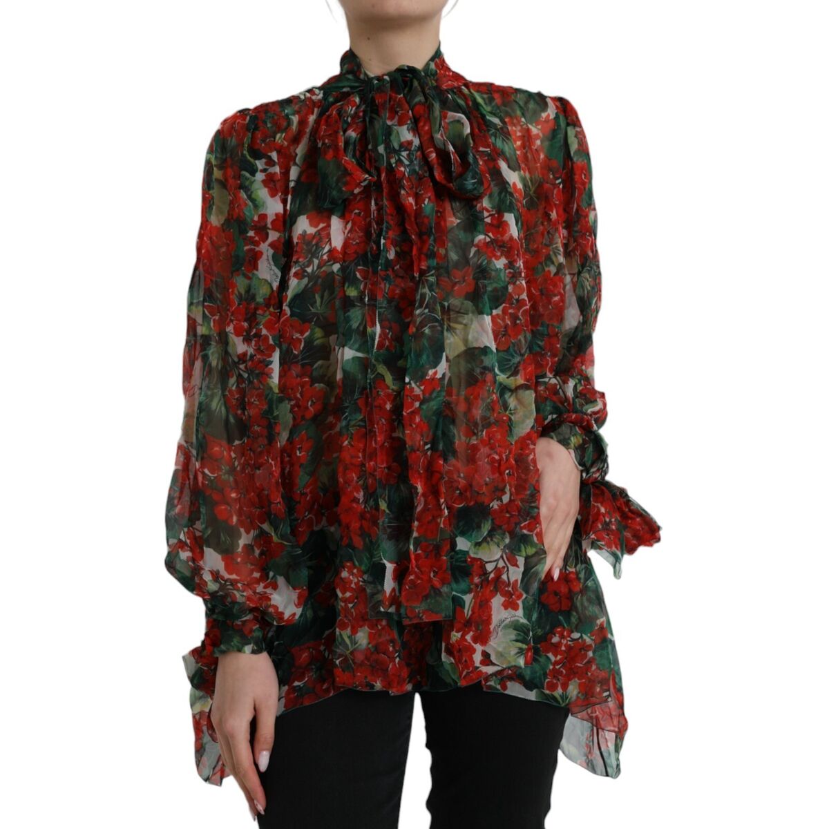 DOLCE & GABBANA Top Multicolor Floral Silk Collar Blouse DOLCE & GABBANA Top Multicolor Floral Silk Collar Blouse