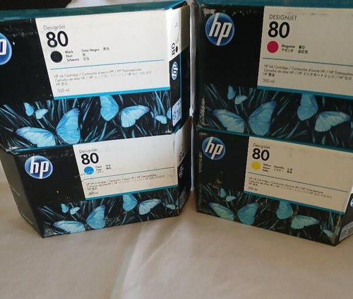 Set of 4 Genuine HP 80 Black & Color 350ml Ink Cartridges C4871A DesignJet 1000