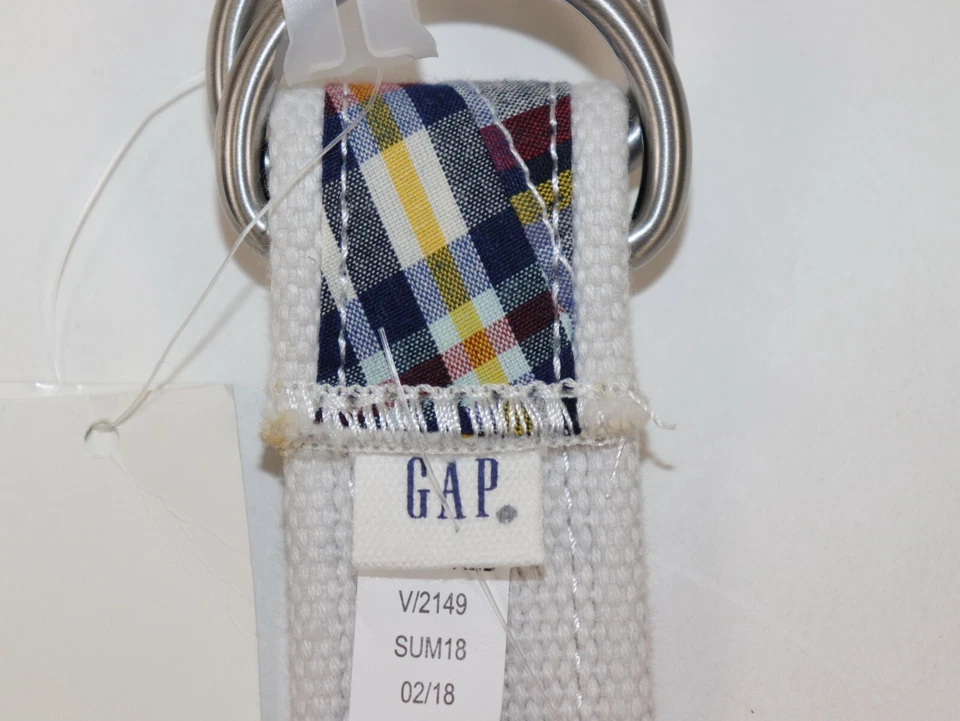 NUEVO GAP Talla S Cinturón Unisex Blanco Retazos Cuadros Algodón Tela Borde Cuero $68 Foto 3 de 3