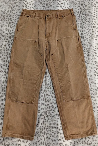 Vtg CARHARTT B136 BRN Double Knee Carpenter Work brown pants Mens 38X30 #240