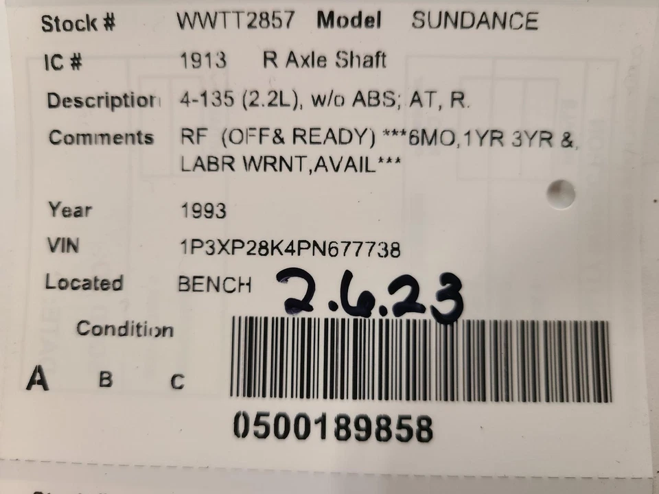 Eje de transmisión derecho usado se adapta a: Plymouth Sundance 1993 sin turbo grado derecho Foto 4 de 4