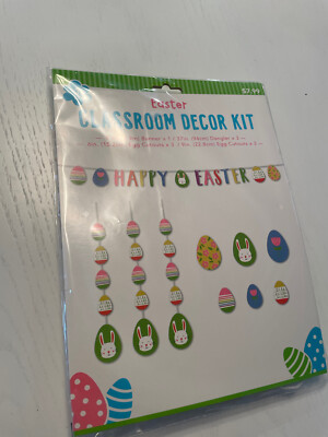 NIP 9.5 ft. Happy Easter Classroom Decor Kit 10 Piece Bunny Eggs Happy Easter