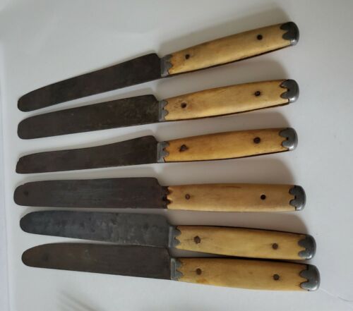 RARE SET OF 19TH C wood & metal HANDLED UTENSILS 5 FORKS AND 6 KNIVES - Picture 3 of 12