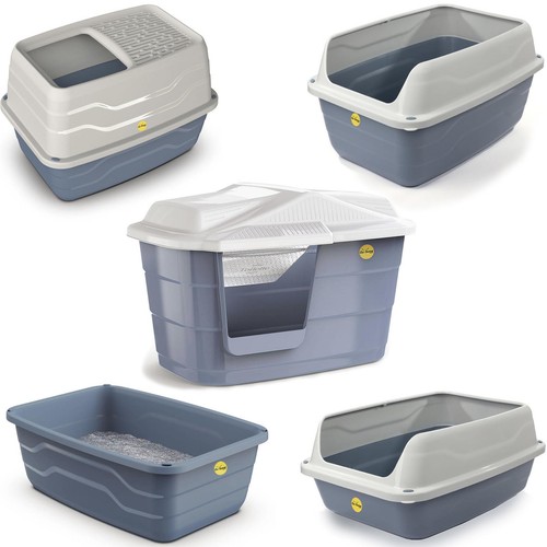 CAT CENTRE Litter Tray Open Flap Hooded High Rim Easy Cleaning Grey