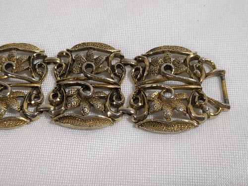 Vintage gold/silberfarben breites Statement filigranes Gliederarmband mit fünf Paneelen - Bild 4 von 6