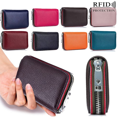 Mens Womens RFID Blocking Leather Wallet ID Credit Card Holder Zipper Purse - Picture 2 of 22