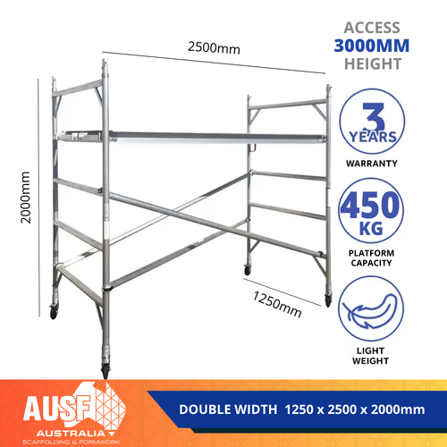 2/3/4/5/6M Mobile Scaffold Double Bay Tower | WorkSafe Scaffold Platform - Picture 3 of 67