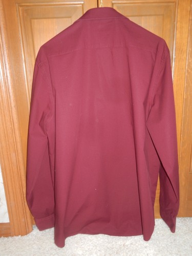 HAGGAR Classic Men Burgundy Cotton Spandex Long-Sleeve Dress Shirt 16-16.5/34-35 - Picture 3 of 11