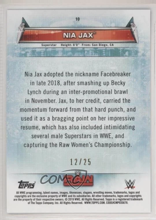 2019 Topps WWE Women's Division Roster Blue /25 Nia Jax #10 - Image 2 of 2