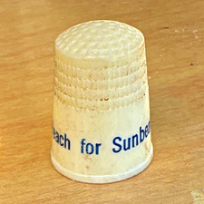 Porcelain Sewing Thimble Made in USA White w/ Blue Star Blue Print Design