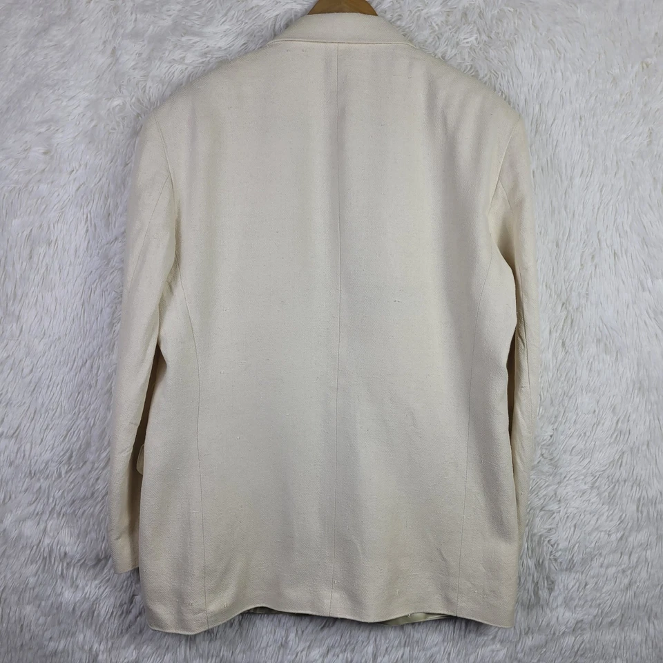 Blazer De Colección 42R Robert Stock Crema Doble Pecho Mezcla de Lino Espiga Foto 4 de 4