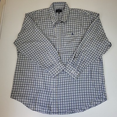 Oxford Mens 2XL Plaid Button Dwn Shirt Long Sleeve Embroidered Logo Preppy Comfy