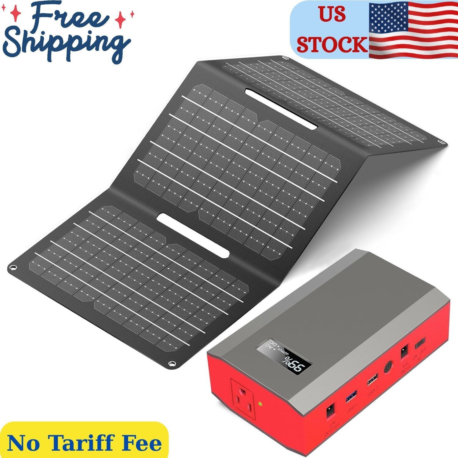 Portable Solar Power Bank with AC Outlet 65W 110V External Battery Pack