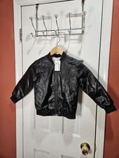 Kids Faux Leather Biker Style Bomber Jacket Black Age 6Y with Soft Cozy Lining