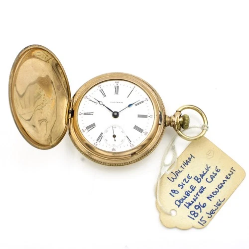 Antique Waltham 18s 15j GF Double Hunter No 820 Mens Pocket Watch #WB4068-2