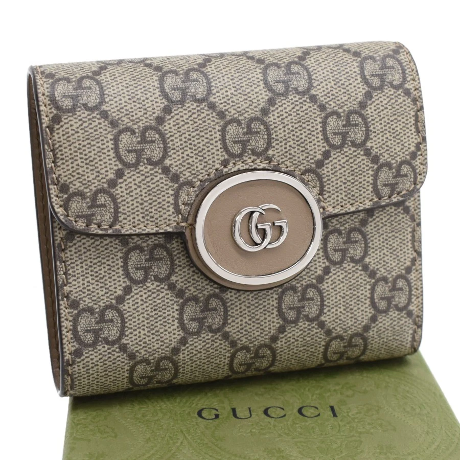Gucci Portefeuille Medium Tri Fold Wallet 760197 GG Supreme Double G PVC Beige GUCCI