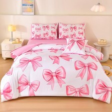 6 Pcs Bed in A Bag Full Comforter Set for Girls,Pink Bow Bedding,Bow Comforte...