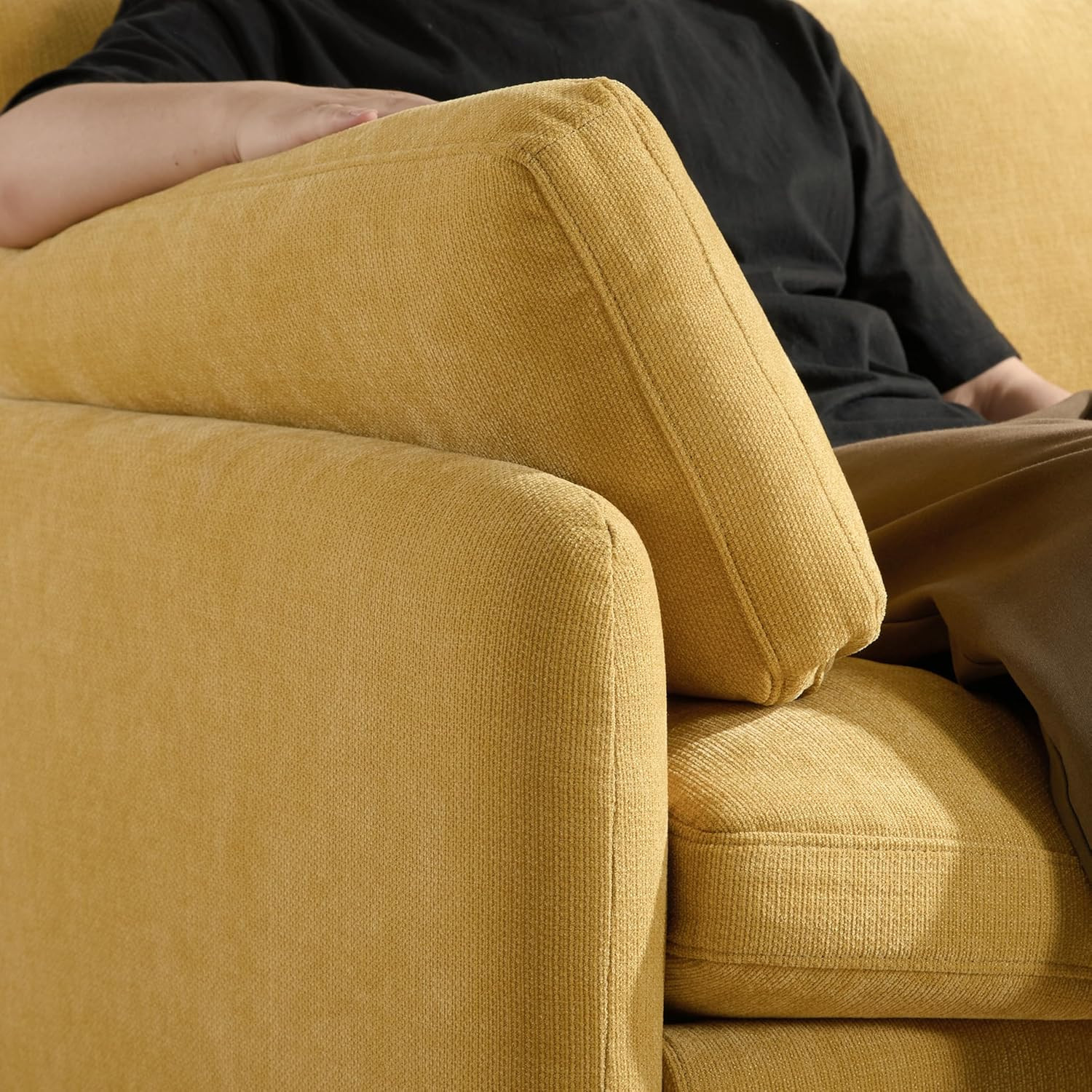 Oversized Chenille Accent Chair with Pillows - Modern Comfy Couch in Yellow