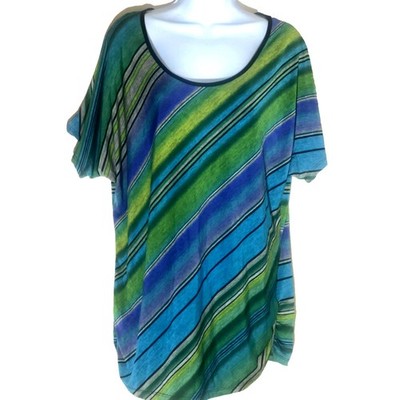 VTG Lavish Women s 1X Plus Size Stretch Striped Boho Tunic Top Blouse W Keyhole