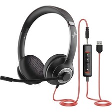 JIAMQISHI EH01 USB/3.5mm Headset Black Red Boom Mic Volume Control Double Ear