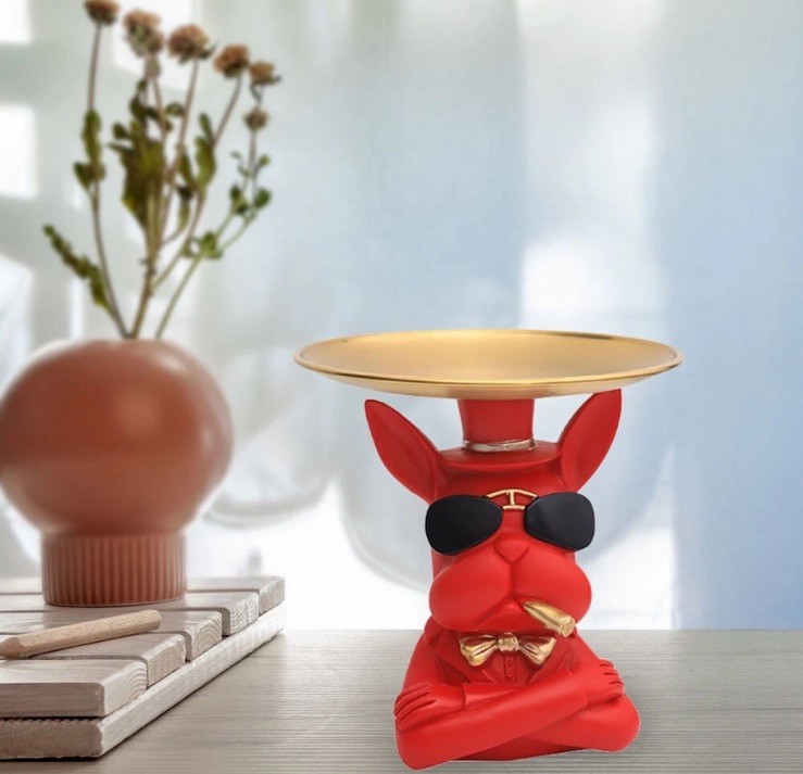 Red Bulldog Ornament with Tray for Keys/Jewellery /Candy/Canapés