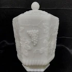 Vintage Anchor Hocking Fire King White Harvest Grape Milk Glass Cookie Jar w/Lid