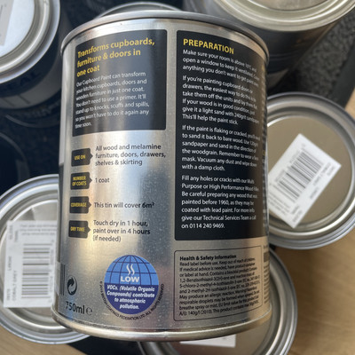 Ronseal Water Based One Coat Cupboard Paint 750ml Cobalt Grey Gloss