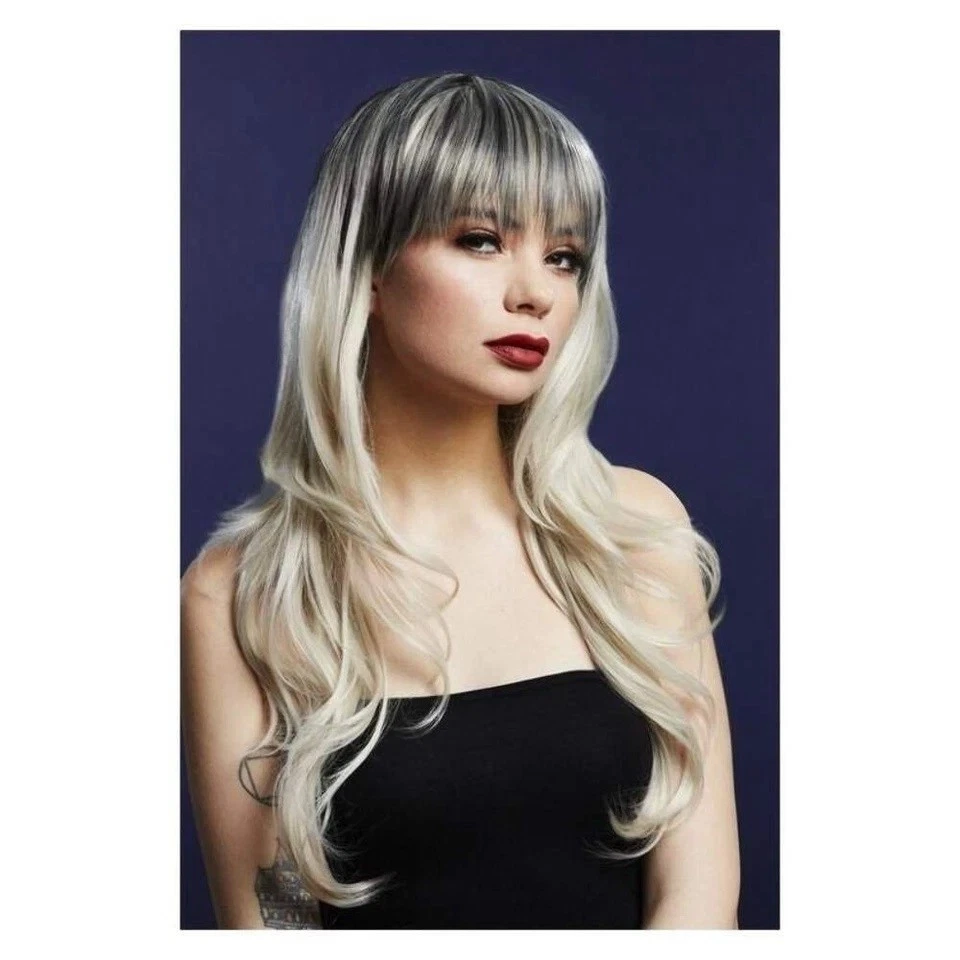 Peluca Fever Sienna 26 pulgadas rubia raíz oscura mujer flequillo diario baile escenario actriz Foto 4 de 4