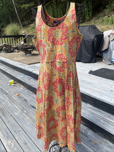 Chaps Kleid Damen Große L Floral Fit and Flare Midi Ärmellos