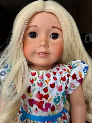 Custom American Girl Doll, OOAK, with Blonde Ringlets, Brown Eyes, and Freckles