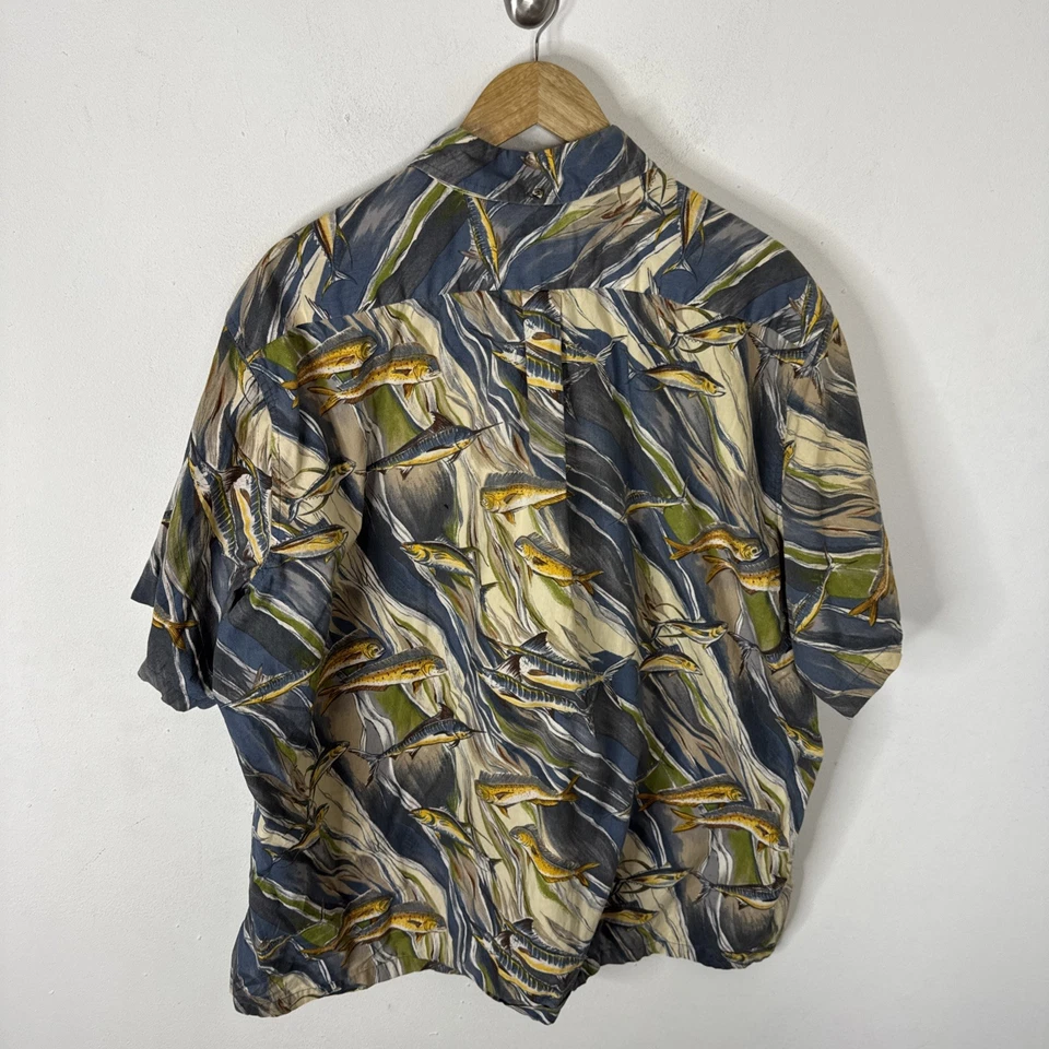 Camisa Aloha de Colección Hilo Hattie Estampado de Peces 4XL Rayón Hawaii Ocean Pescador Cuello de Campamento Foto 4 de 4