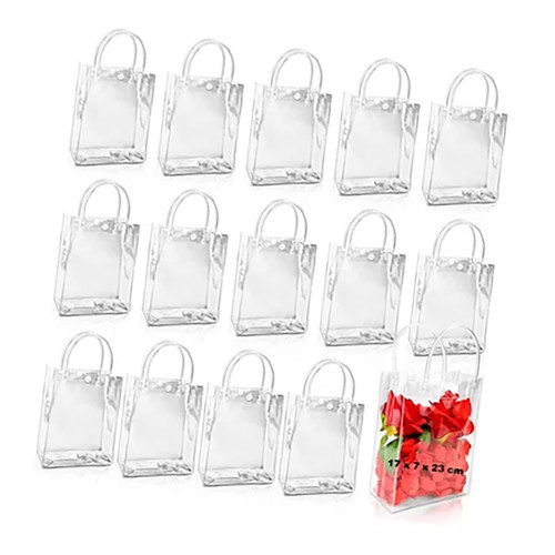 Bolsas de Regalo Transparentes Reutilizables Portátil PVC Transparente Bolsa de Fiesta con Asa para Boda - Imagen 9 de 12
