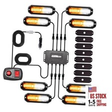 8PCS LED Strobe Lights 12V Sync Feature Amber White 12LED AMBER/WHITE