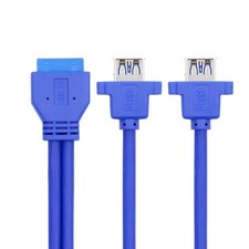 Blue 50cm Dual Port USB 3.0 Panel Female TypeA Motherboard 20Pin 19Pin