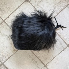 Vintage Large Shaggy Black Goat Fur Long Hair Hand Warmer Muff 1920s 30s