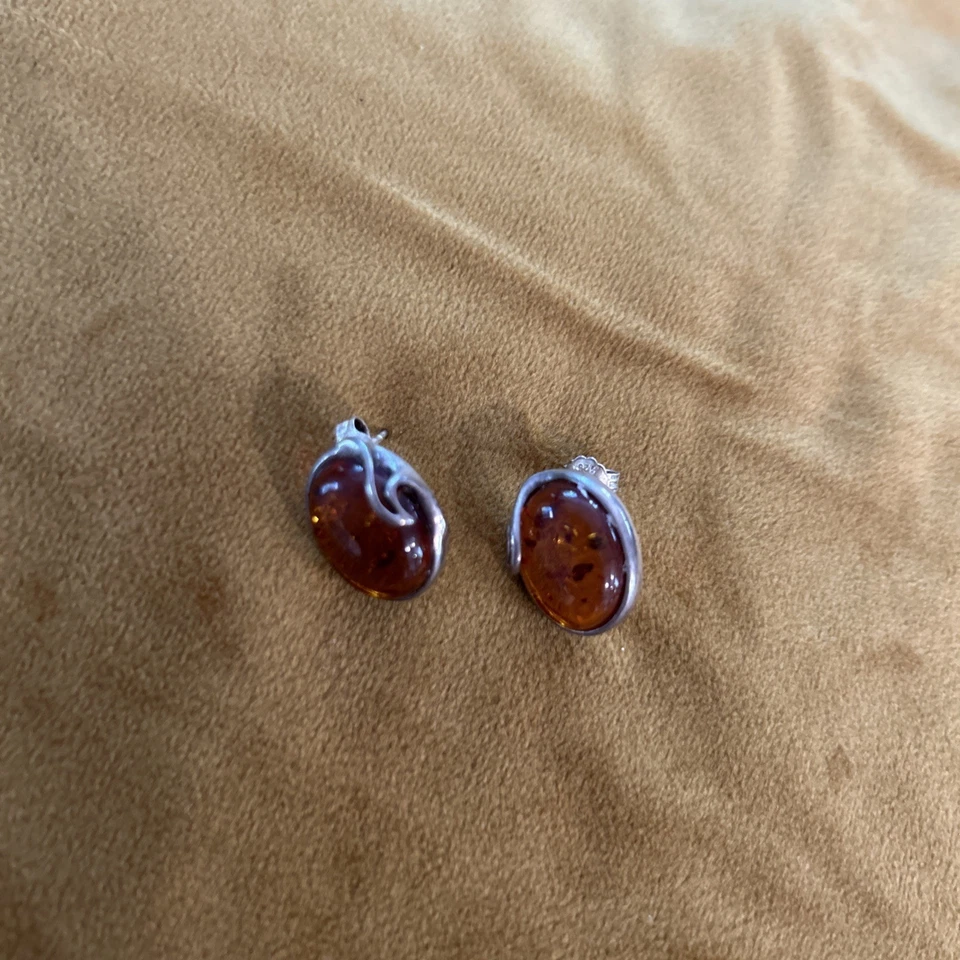 Conjunto de brincos de âmbar vintage em prata esterlina perfurados pós Rússia Báltica - Imagem 4 de 4