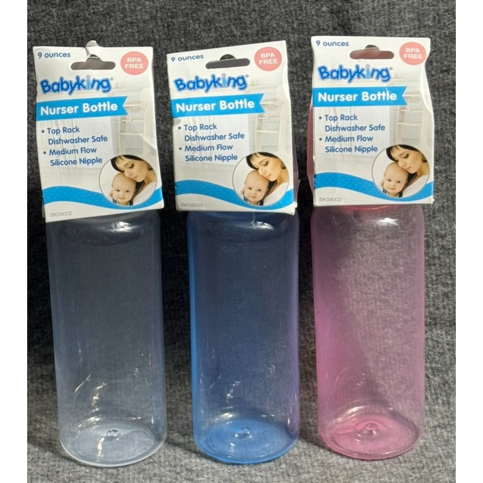 Baby King Nurser Bottle Cap, Nipple - BPA Free Medium Flow 9 Oz - 3 Bottles