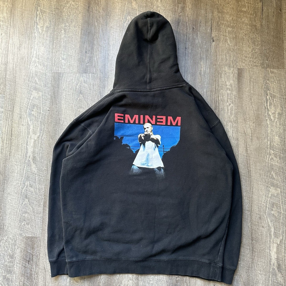 Y2K Eminem Official Label Black Hoodie Pullover XL Rapper Slim