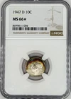 1947-D RAINBOW 🌈 TONED ROOSEVELT SILVER DIME NGC STAR ⭐️ MS-66 High Grade!