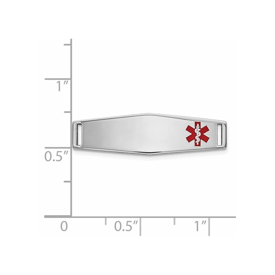 Placa con forma de diamante esmaltado epoxi rojo descentrado de oro blanco de 14k 24x7 mm Foto 2 de 2