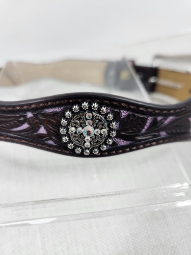 Ariat Size 22 Girls Scalloped Belt Tool Leather Manmade Brown Purple Embellished - Picture 6 of 19