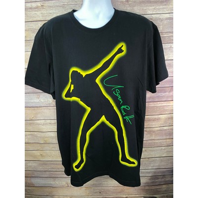 Usain Bolt T Shirt Adult XL Y2K Olympics Signature Black Jamaica
