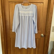 Miss Elaine Long Blue Nightgown Medium Embroidery Granny Chic