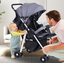 Lightweight Baby Stroller Pram Foldable Travel Buggy Flat Sleep Pushchair Grey